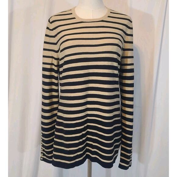 J. McLaughlin Brown Cream Striped Textured Pullover Sweater Medium - Picture 1 of 5